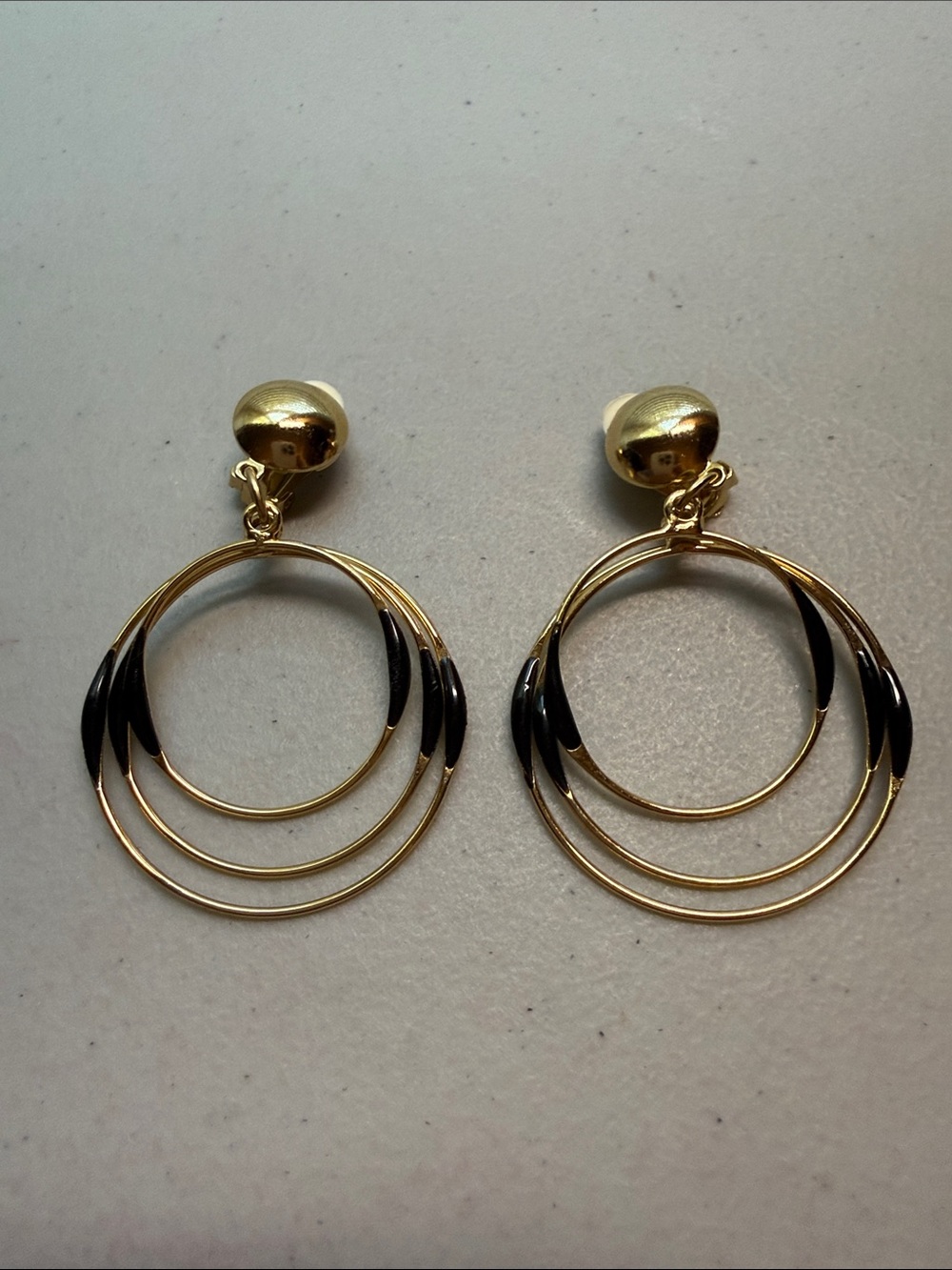 Vintage Gold and Black Clip On Hoop Drop Earrings - Women Jewelry